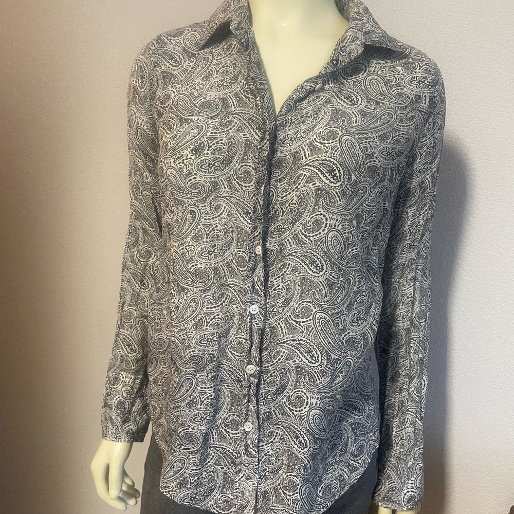 J. Crew Womens 4 Slim Perfect Shirt black and white paisley silk/cotton